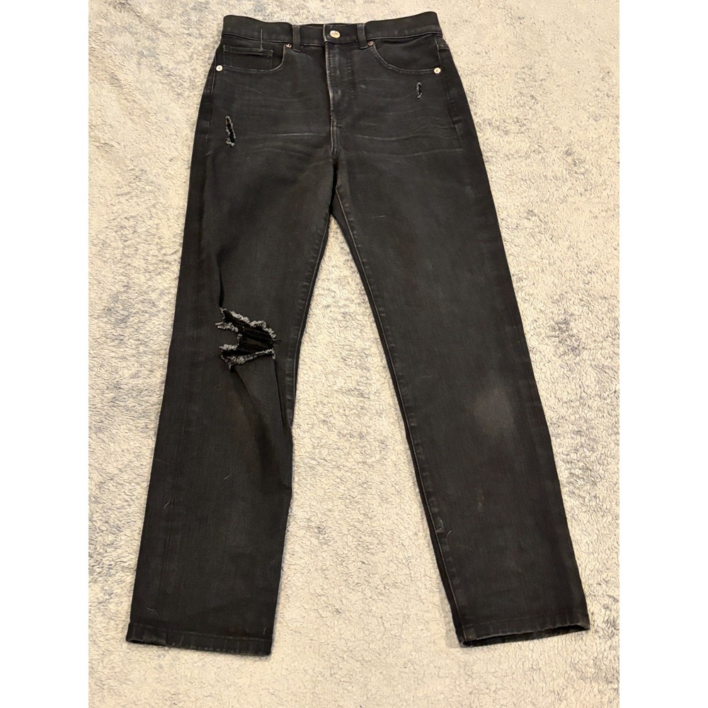 Express Jeans Womens 4R Black Wash Slim Super High Rise Stretch Denim Distressed